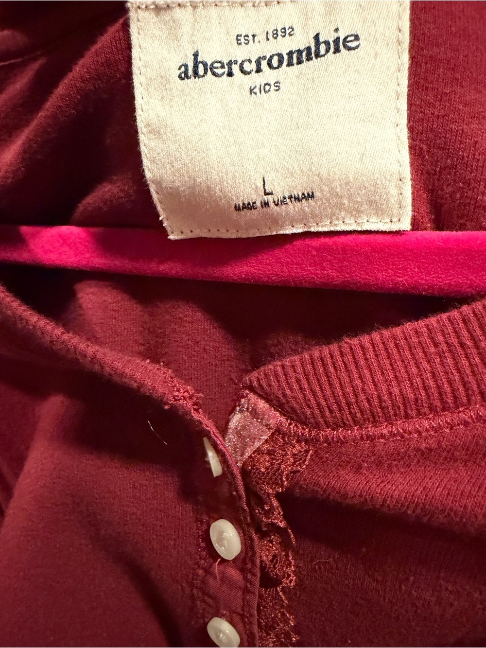 Abercrombie & Fitch Burgundy Ribbed Henley Top - Picture 2 of 3